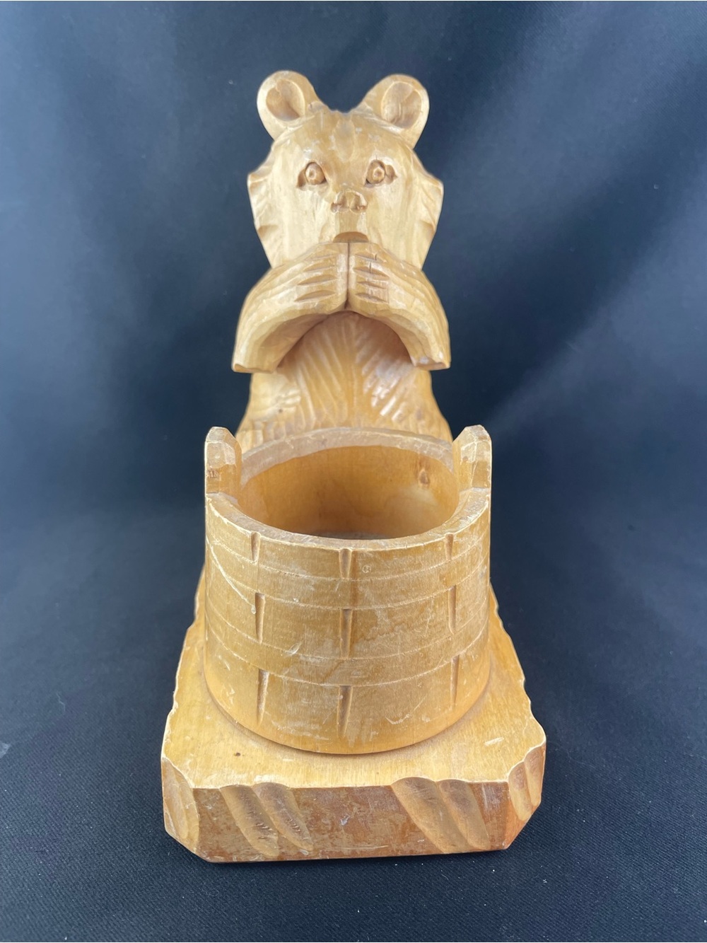 Vintage Handcarved Russian Bear with Honey Pot Trinket Dish
